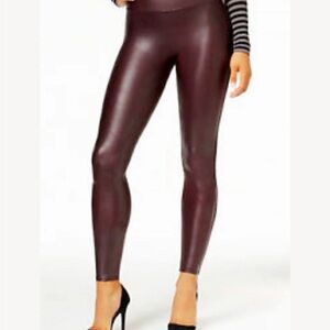 Women's Burgundy Faux Leather Leggings